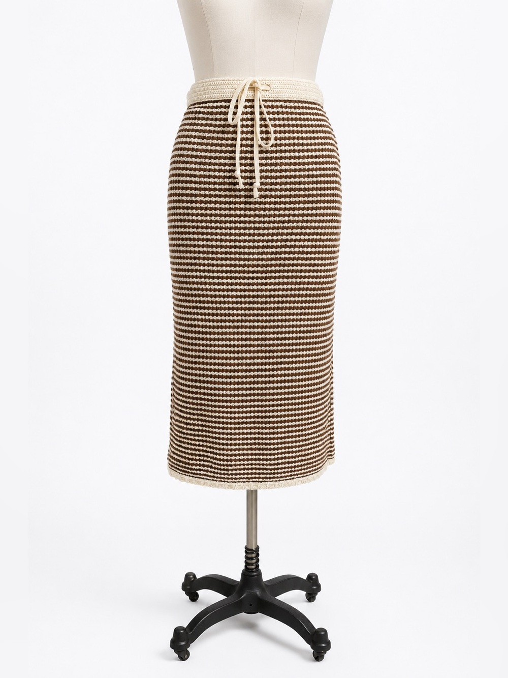 NWT Tory Burch Cream and Brown Striped Knit Crochet Pencil Skirt